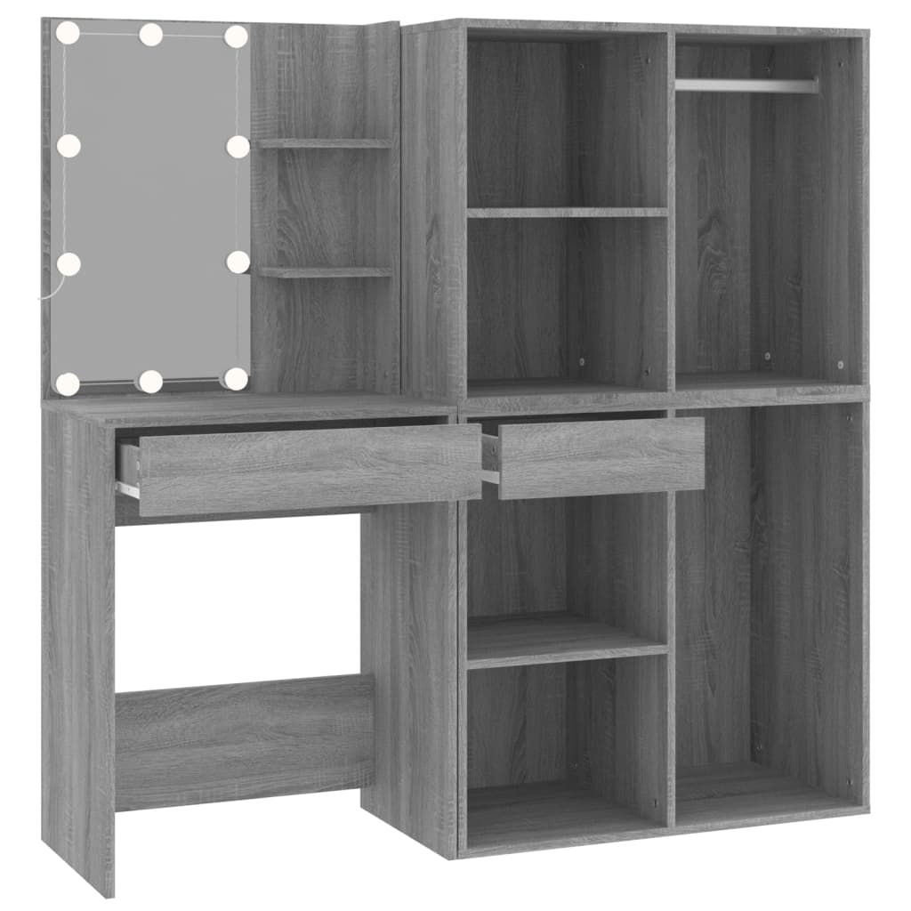 Led Dressing Table With Cabinets Engineered Wood